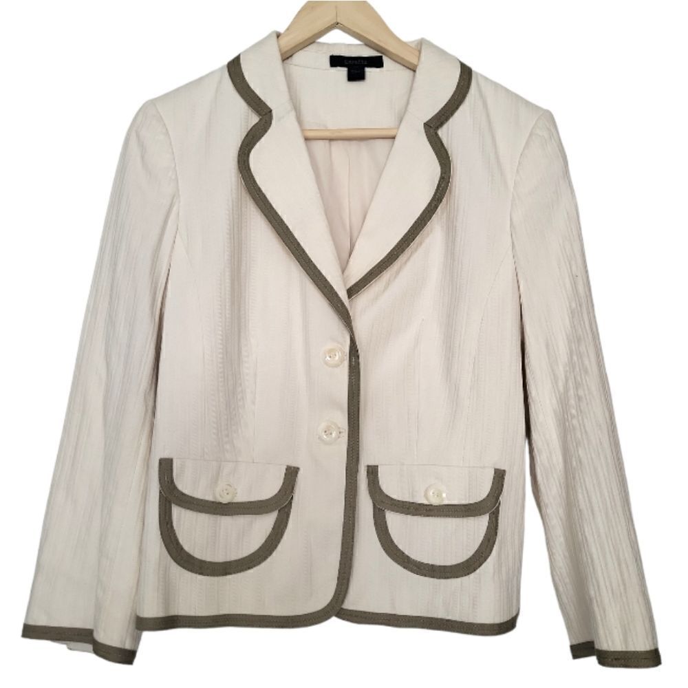 Express Cream‎ Cotton Double Button Blazer with Tan Trim Size 10